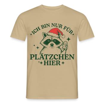 Weihnachten Waschbär Nur für Plätzchen hier - Männer T-Shirt - Sandbeige - Vorne - AI Model Male 178 light (178cm)