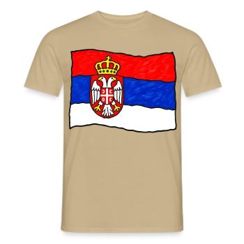 Serbische Flagge als Kinderzeichnung - Männer T-Shirt - Sandbeige - Vorne - AI Model Male 178 light (178cm)