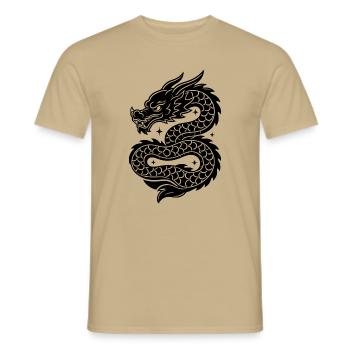 Linienzeichnung des himmlischen chinesischen Drachens - Männer T-Shirt - Sandbeige - Vorne - AI Model Male 178 light (178cm)