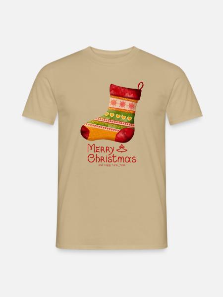 Frohe Weihnachten Strickstrümpf - Männer T-Shirt - Sandbeige