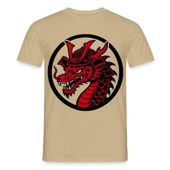 Samurai-Drache – Traditioneller japanischer Krieger - Männer T-Shirt - Sandbeige - Vorne - AI Model Male 178 light (178cm)