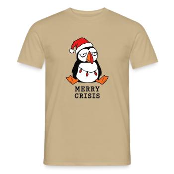 Fröhliche Weihnachtskrise Meme Lustiger Papageientaucher - Männer T-Shirt - Sandbeige - Vorne - AI Model Male 178 light (178cm)