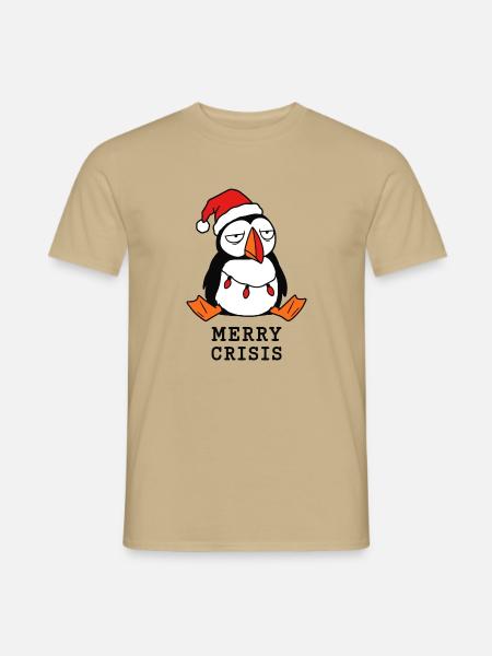 Fröhliche Weihnachtskrise Meme Lustiger Papageientaucher - Männer T-Shirt - Sandbeige