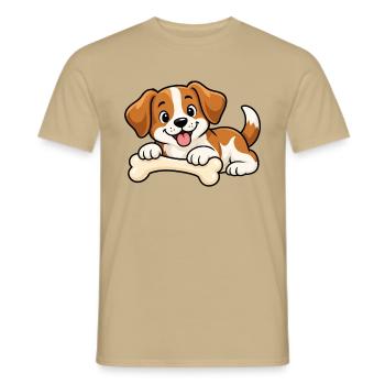 Süßer kleiner Hund mit Knochen – Comic Welpe - Männer T-Shirt - Sandbeige - Vorne - AI Model Male 178 light (178cm)
