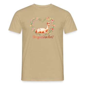Alpaka Herzensbrecher Baby & Valentin Geschenk - Männer T-Shirt - Sandbeige - Vorne - AI Model Male 178 light (178cm)