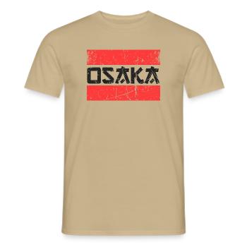 Osaka Japan Grunge Rot Streifen Japanische Stadt - Männer T-Shirt - Sandbeige - Vorne - AI Model Male 178 light (178cm)