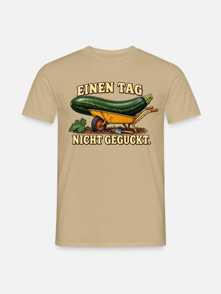 Einen Tag nicht geguckt – Zucchini im Garten - Männer T-Shirt - Sandbeige