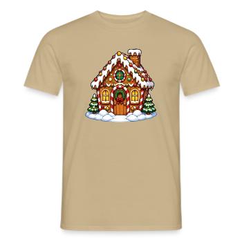 Lebkuchenhaus Winterzauber - Männer T-Shirt - Sandbeige - Vorne - AI Model Male 178 light (178cm)