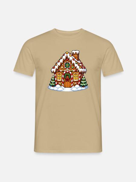 Lebkuchenhaus Winterzauber - Männer T-Shirt - Sandbeige