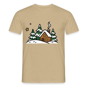 Verschneites Haus – Gemütliche Winterlandschaft - Männer T-Shirt - Sandbeige - Vorne - AI Model Male 178 light (178cm)