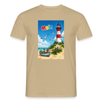 EG Moin Leuchtturm Urlaub Boot Meer Sand Maritim - Männer T-Shirt - Sandbeige - Vorne - AI Model Male 178 light (178cm)