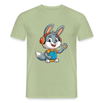 Kaninchen Lustige Cartoon Figur Kopfhörer Musik - Männer T-Shirt - Sage - Vorne - AI Model Male 178 light (178cm)