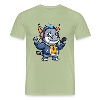 Rhino Lustige Zeichentrickfigur Kopfhörer Musik - Männer T-Shirt - Sage - Vorne - AI Model Male 178 light (178cm)