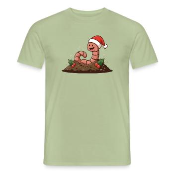 Regenwurm im Weihnachtshut – Weihnachtsthema - Männer T-Shirt - Sage - Vorne - AI Model Male 178 light (178cm)