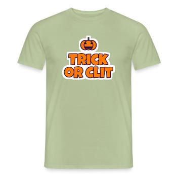 Trick or Clit Halloween Sticker - Männer T-Shirt - Sage - Vorne - AI Model Male 178 light (178cm)