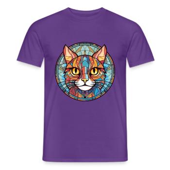 Pixie Bob Katze bunte Aquarell Haustier Illustration - Männer T-Shirt - Lila - Vorne - AI Model Male 178 light (178cm)