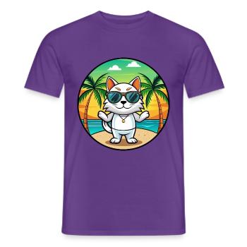 Japanese Bobtail Cat Breed Cartoon Sunglass Beach - Men's T-Shirt - purple - Front - AI Model Male 178 light (178cm)