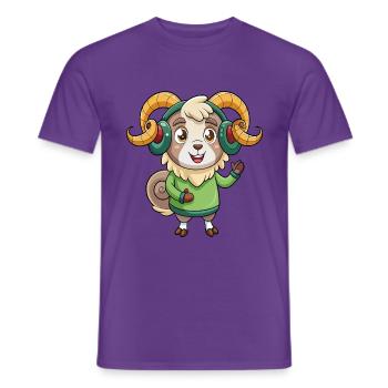 Ram Lustige Zeichentrickfigur Kopfhörer Musik - Männer T-Shirt - Lila - Vorne - AI Model Male 178 light (178cm)