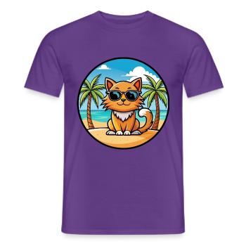 Ingwer Langhaar Katze Rasse Cartoon Sonnenbrille Strand - Männer T-Shirt - Lila - Vorne - AI Model Male 178 light (178cm)