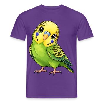 Grüner Wellensittich im Kawaii-Stil - Männer T-Shirt - Lila - Vorne - AI Model Male 178 light (178cm)