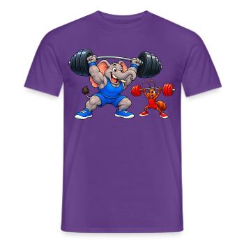 Elefant gegen Ameise – Lustiges Gewichtheben - Männer T-Shirt - Lila - Vorne - AI Model Male 178 light (178cm)