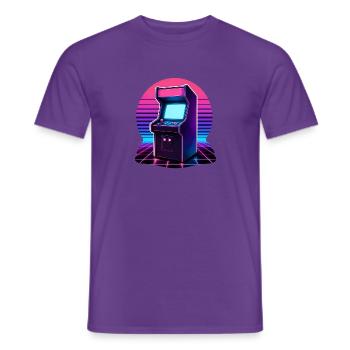 Retro Arcade Automaten Synthwave Neon Grid T-Shirt - Männer T-Shirt - Lila - Vorne - AI Model Male 178 light (178cm)