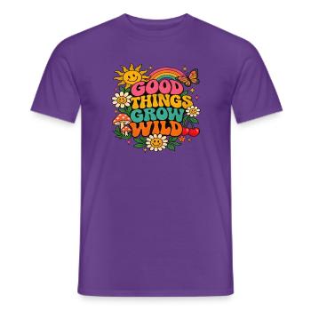 Good Things Grow Wild – Bunte Retro-Blumen - Männer T-Shirt - Lila - Vorne - AI Model Male 178 light (178cm)