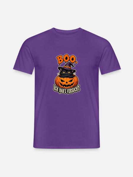 Boo Kürbiskatze mit Hexenhut - Männer T-Shirt - Lila