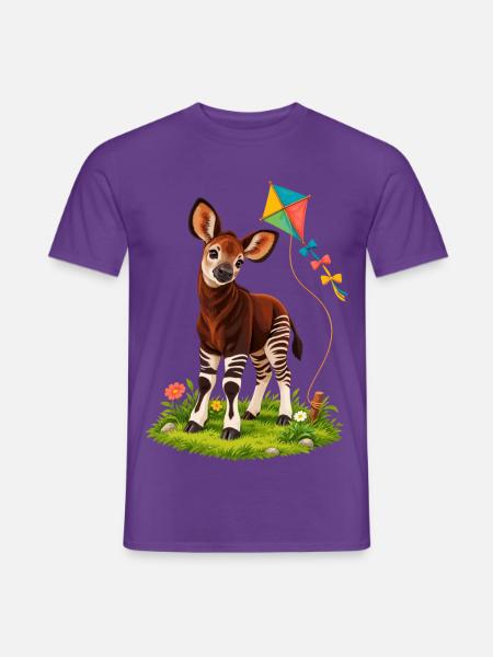 Kleines Okapi mit buntem Regenbogendrachen - Männer T-Shirt - Lila