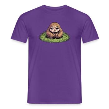 Fluffiger Faultier im Gras - Männer T-Shirt - Lila - Vorne - AI Model Male 178 light (178cm)