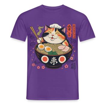 Ramen Katze mit Kochmütze - Männer T-Shirt - Lila - Vorne - AI Model Male 178 light (178cm)