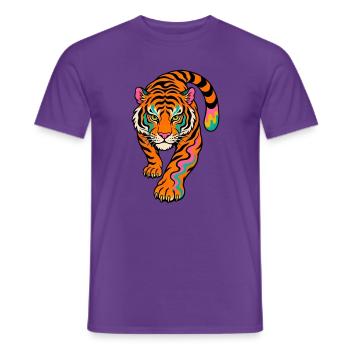 Neonfarben Tiger im Sprung - Männer T-Shirt - Lila - Vorne - AI Model Male 178 light (178cm)