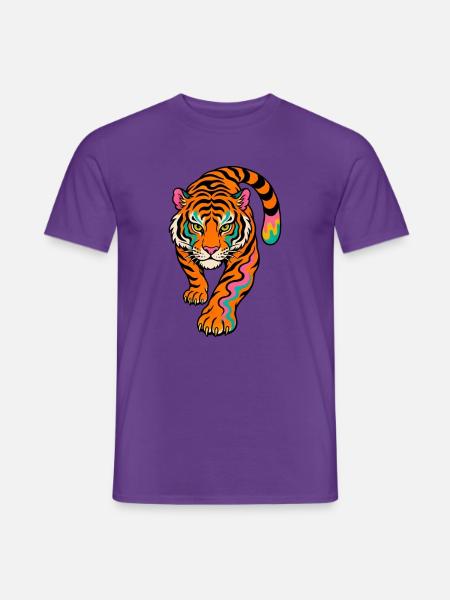 Neonfarben Tiger im Sprung - Männer T-Shirt - Lila