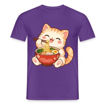Katze, Ramen, Japanische Nudeln, Süßes Kätzchen - Männer T-Shirt - Lila - Vorne - AI Model Male 178 light (178cm)