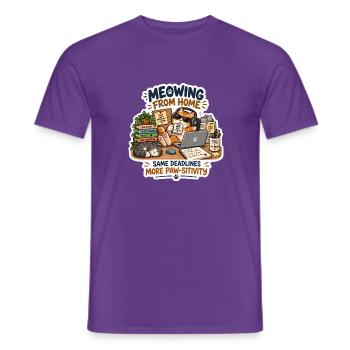 Meowing from Home Katzenbüro - Männer T-Shirt - Lila - Vorne - AI Model Male 178 light (178cm)