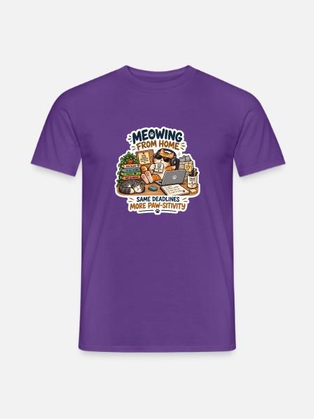 Meowing from Home Katzenbüro - Männer T-Shirt - Lila
