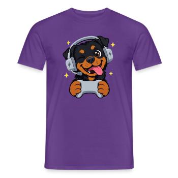 Gaming Rottweiler mit Headset und Controller - Männer T-Shirt - Lila - Vorne - AI Model Male 178 light (178cm)