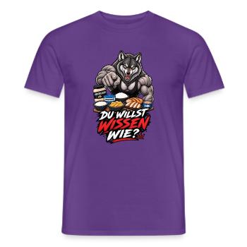 Du willst wissen wie – Muskelwolf und Fitness - Männer T-Shirt - Lila - Vorne - AI Model Male 178 light (178cm)