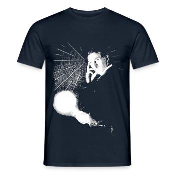 Nikola Tesla with light bulb and Tesla coil - Men's T-Shirt - navy - Front - AI Model Male 178 light (178cm)