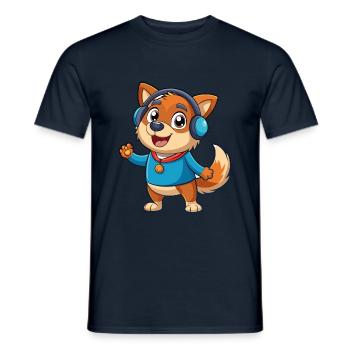 Hund Lustige Zeichentrickfigur Kopfhörer Musik - Männer T-Shirt - Navy - Vorne - AI Model Male 178 light (178cm)