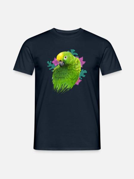 Grüner Papagei mit Blumenakzent - Männer T-Shirt - Navy