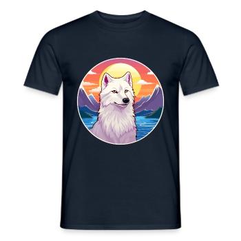 Arktischer Wolf Bunte Aquarell-Karikatur Kawaii Haustier - Männer T-Shirt - Navy - Vorne - AI Model Male 178 light (178cm)