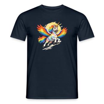Regenbogen-Einhorn mit Flügeln - Männer T-Shirt - Navy - Vorne - AI Model Male 178 light (178cm)