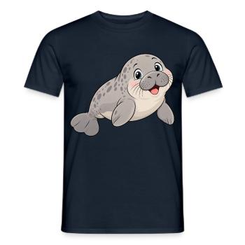 Süße lachende Seekuh – Lustiges Comic Motiv - Männer T-Shirt - Navy - Vorne - AI Model Male 178 light (178cm)