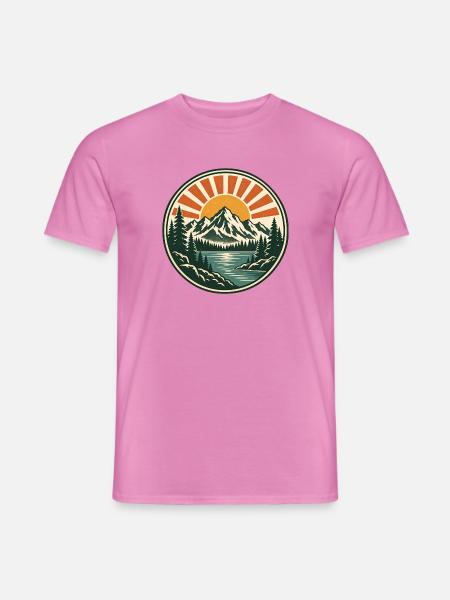 Bergsee Sonnenaufgang Retro Sticker - Männer T-Shirt - Pink