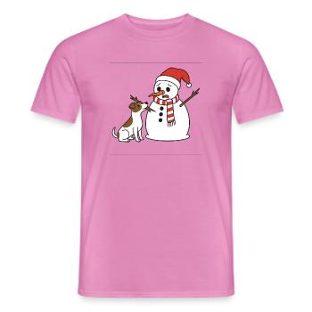 Jack Russell klaut Schneemann den Stockarm - Männer T-Shirt - Pink - Vorne - AI Model Male 178 dark (178cm)