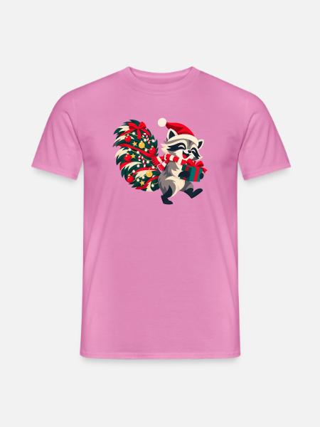 Fröhlicher Waschbär mit Weihnachtsmütze - Männer T-Shirt - Pink