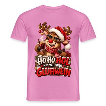 Cooles Rentier Ho Ho Hol mir mal einen Glühwein - Männer T-Shirt - Pink - Vorne - AI Model Male 178 dark (178cm)