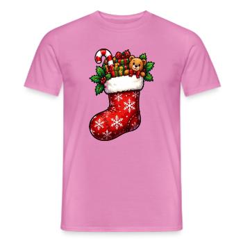 Weihnachtsstrumpf mit Teddy und Geschenken - Männer T-Shirt - Pink - Vorne - AI Model Male 178 dark (178cm)