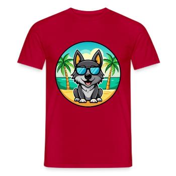 Black Norwegian Elkhound Dog Breed Cartoon Beach - Men's T-Shirt - red - Front - AI Model Male 178 dark (178cm)